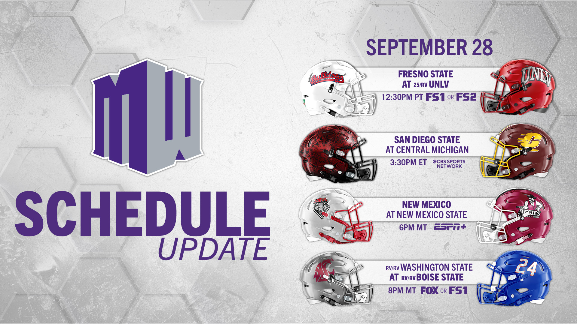 Schedule Updates for Sept. 28 Football Games