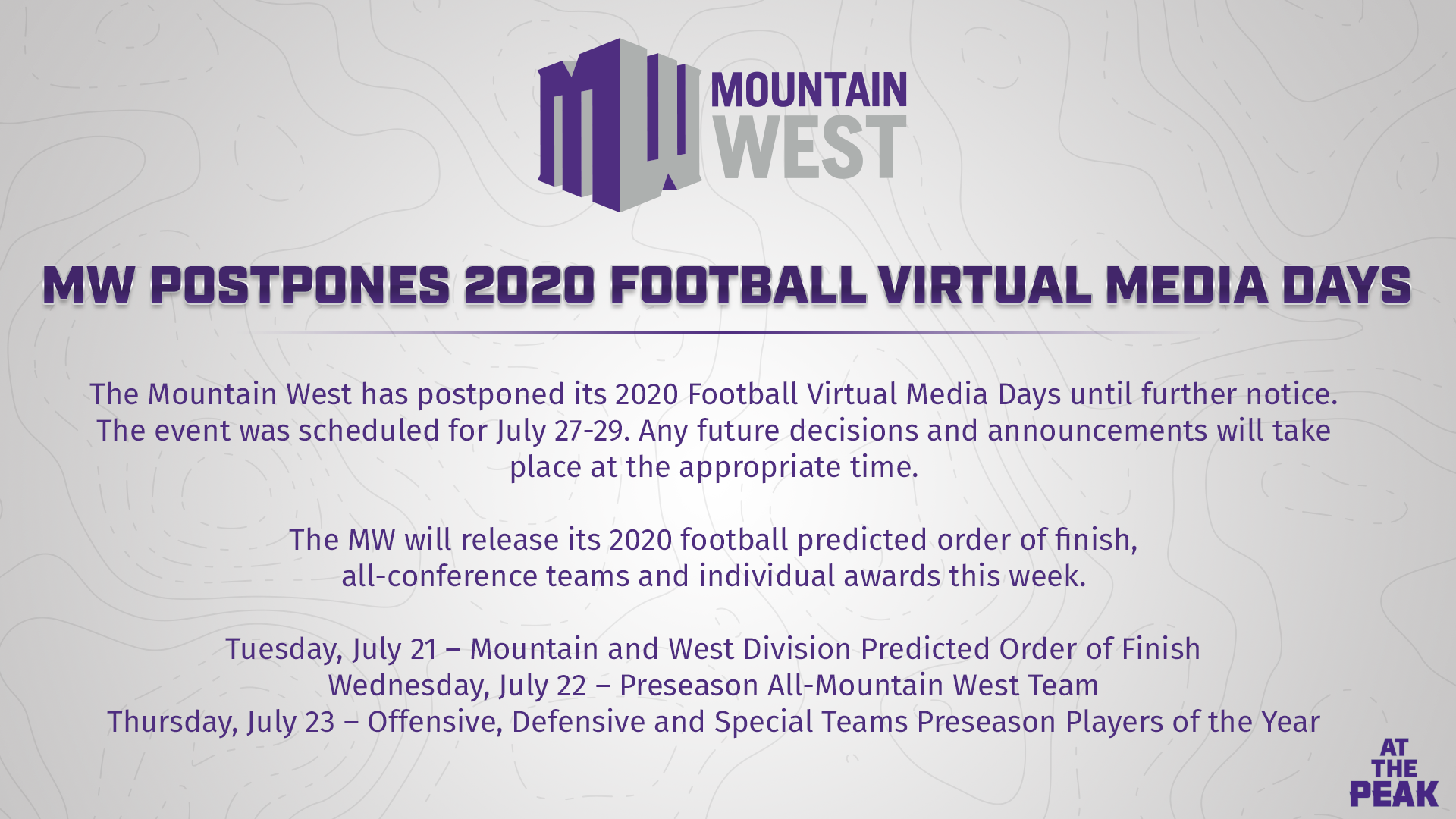 Mountain West Postpones 2020 Football Virtual Media Days