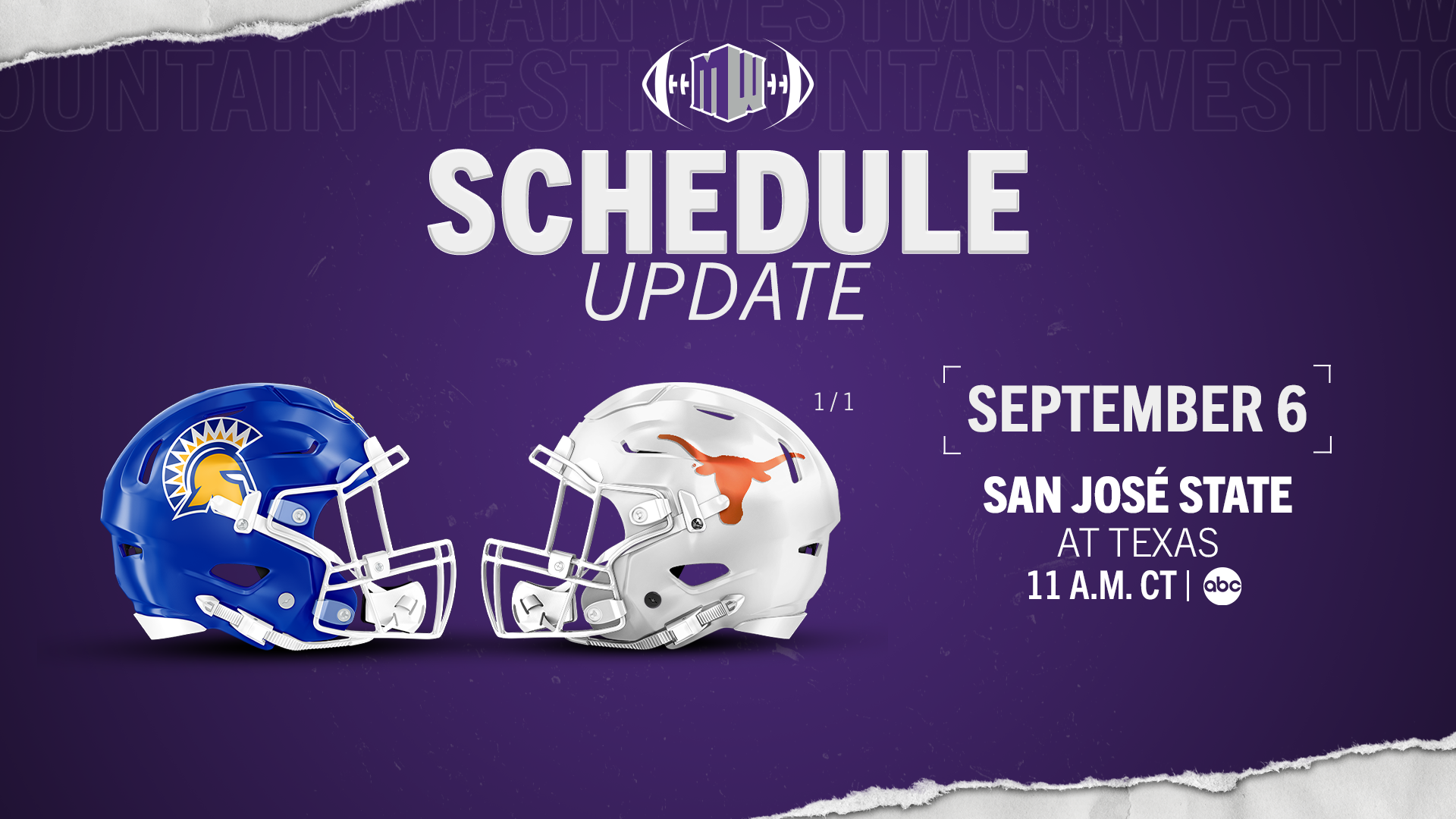 San José State at Texas to air on ABC on Sept. 6